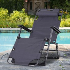  2 x Black Neo Folding Chaise Lounge Chair for Outside, 2-in-1 Sun Chair with Pillow & Pocket, Adjustable Pool Chair for Beach, Patio, Lawn, Garden